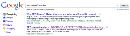 Google search for "SEO doesn't matter"